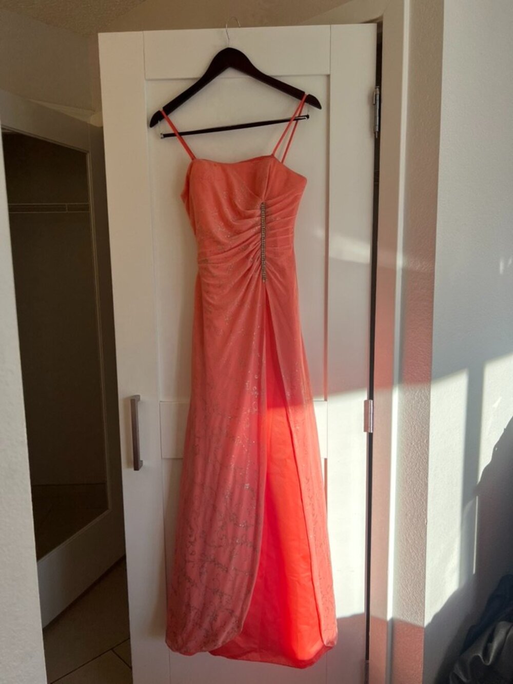 Reign On Coral Sequin Formal Maxi Gown Size S 3/4